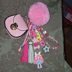 Chic Pink Mini Bag with Keychain Accessories